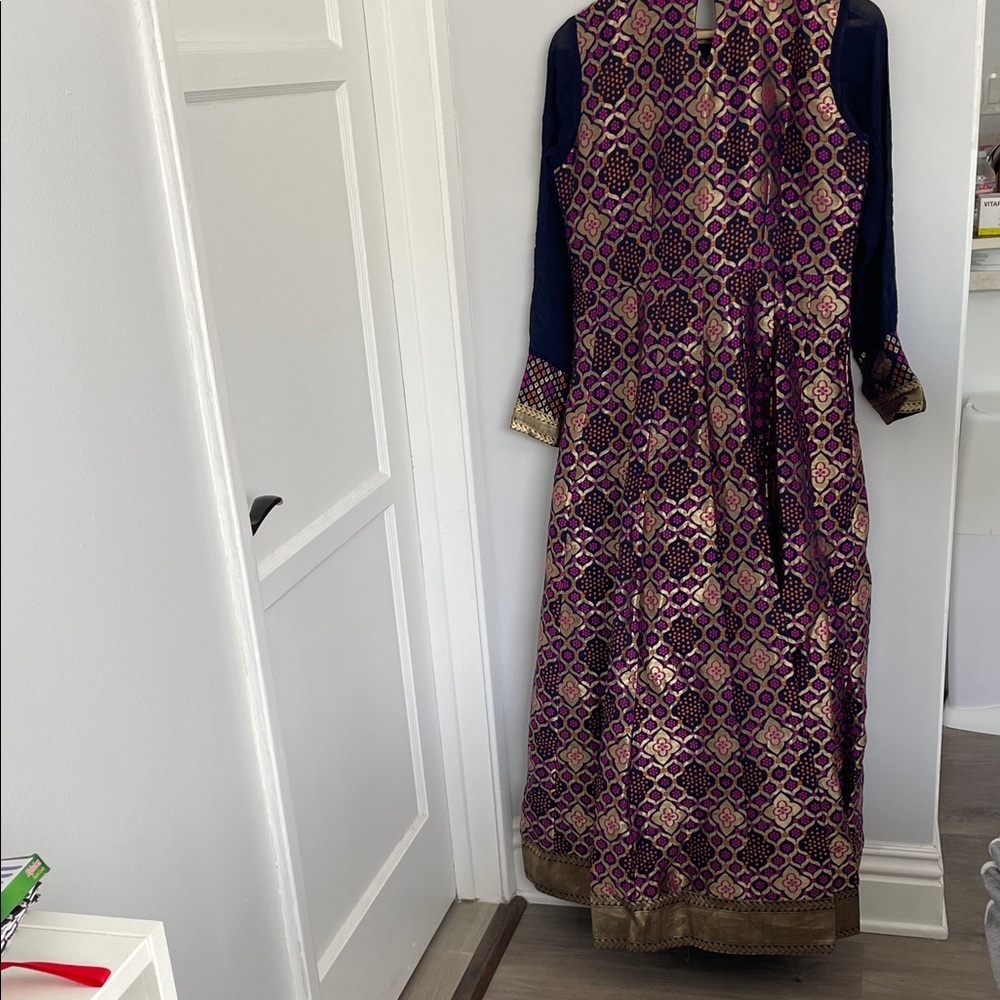 Indian, Pakistani afghani Elegant Purple and Gold Long Kurta Dress - Picture 8 of 12